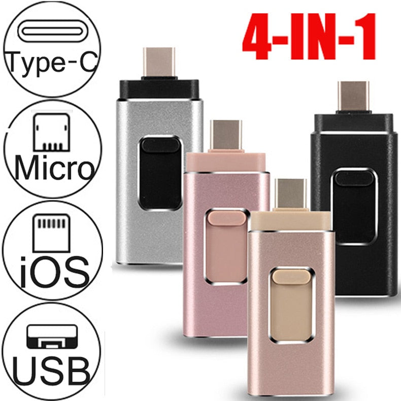 IOS OTG USB Flash Drive the first 4 in 1 Pendrive for iPhone/IOS/Type-C/Android/PC 256GB 128GB 64GB 32GBpen drive usb 3.0